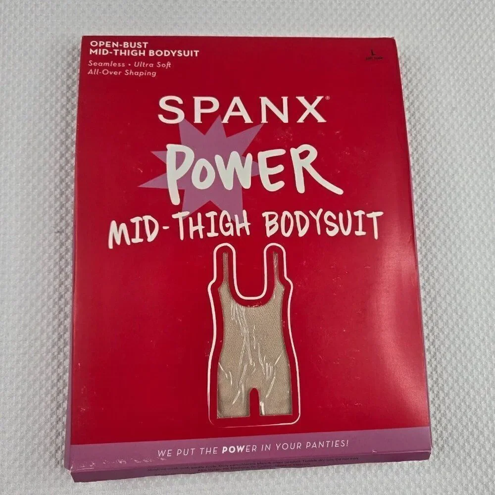 Spanx S1086 Womens Soft Nude Power Series Open Bust Midthigh Bodysuit Size L